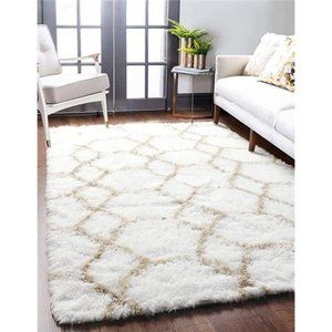 New White/Beige Soft Fluffy Area Rug